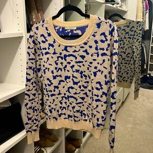 Townsen Medium tan and blue animal print wool sweater. Like new.